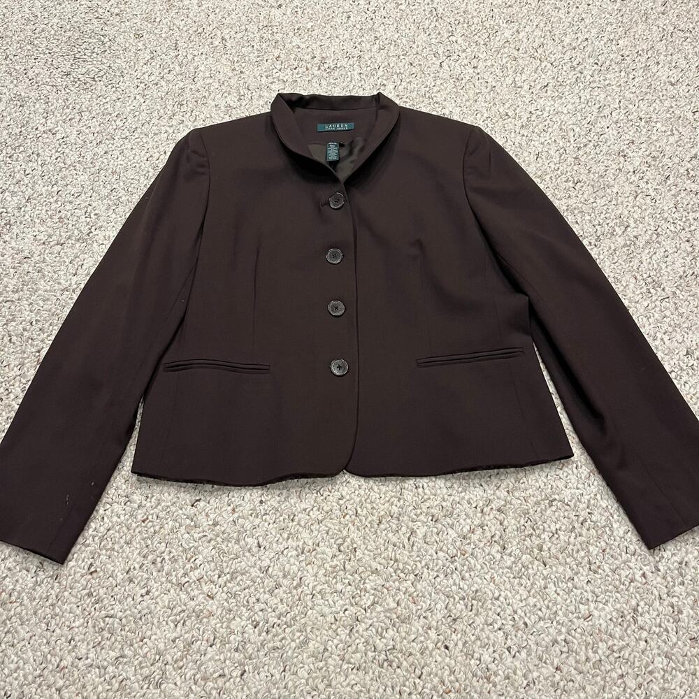 Lauren Ralph Lauren Wool Blend Blazer Sz 16 Brown Preppy Old Money Flawed
